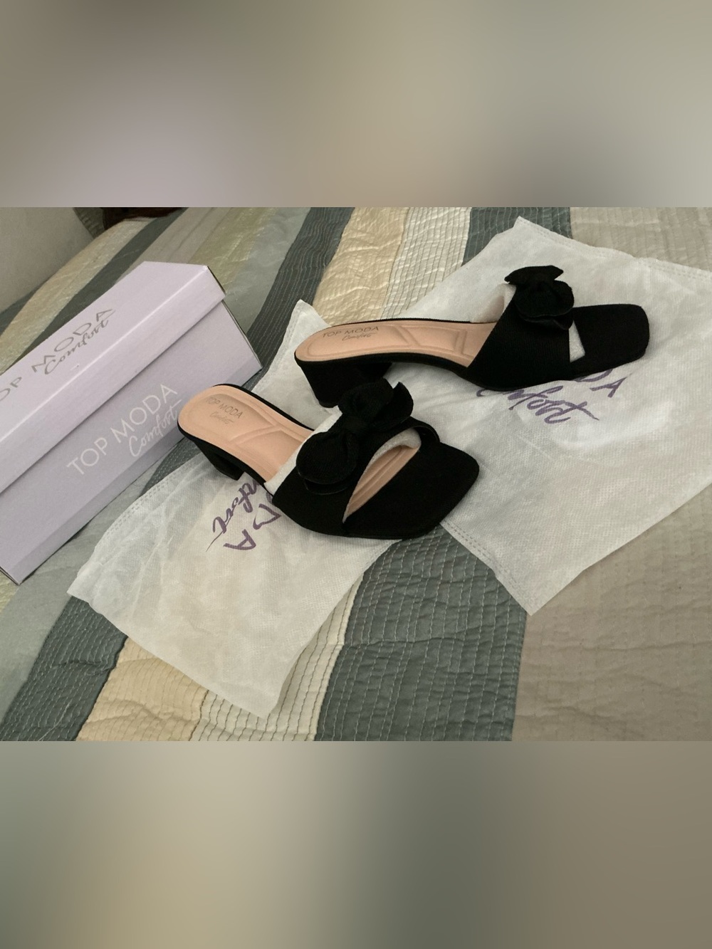 TOP Moda Black Bow Slip-On Mules